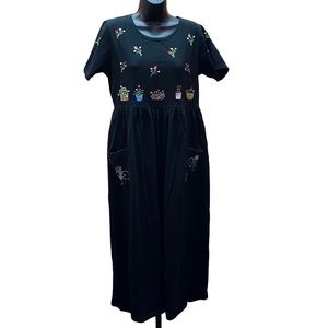Michael Simon VINTAGE Small Dress Embroidered Flowers Bicycles